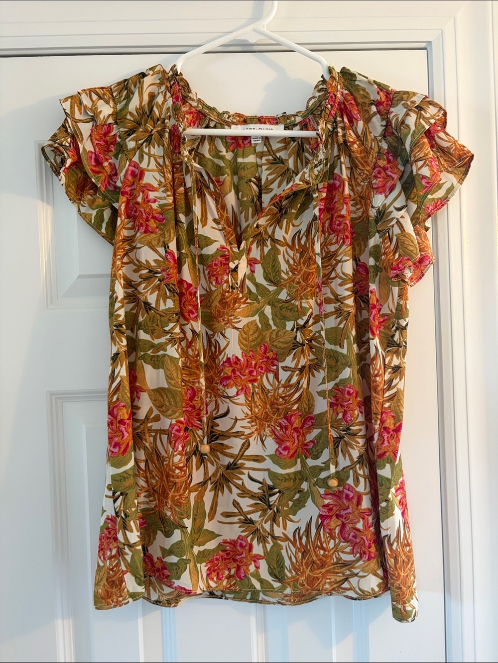Floral Ruffle Sleeve Women's Top in Multi-Color